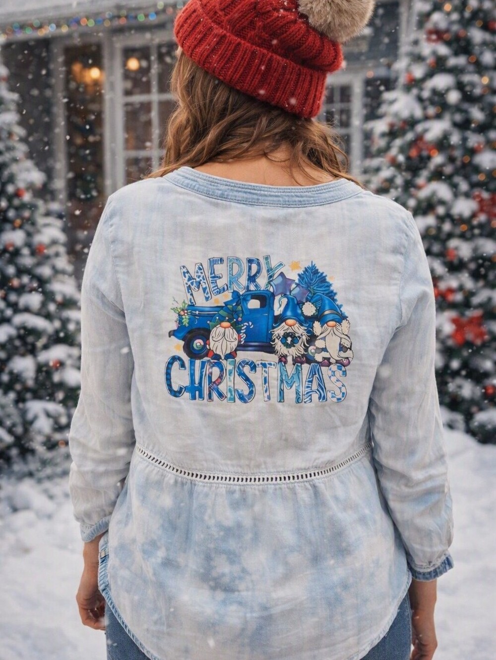 Upcycled Merry Christmas Gnome Truck Shirt | Bleach One‑of‑a‑Kind Ls22